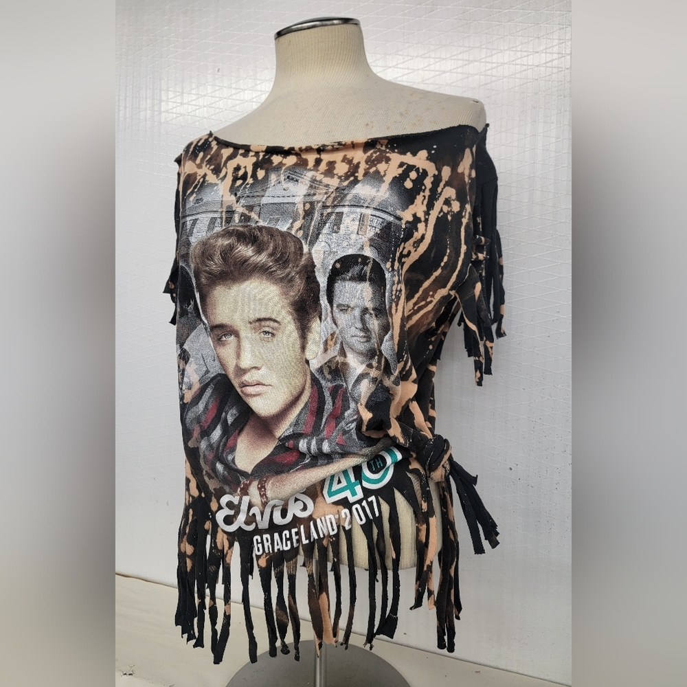Elvis Presley Fringe Tee Upcycled Retro Band Merch - Picture 6 of 10